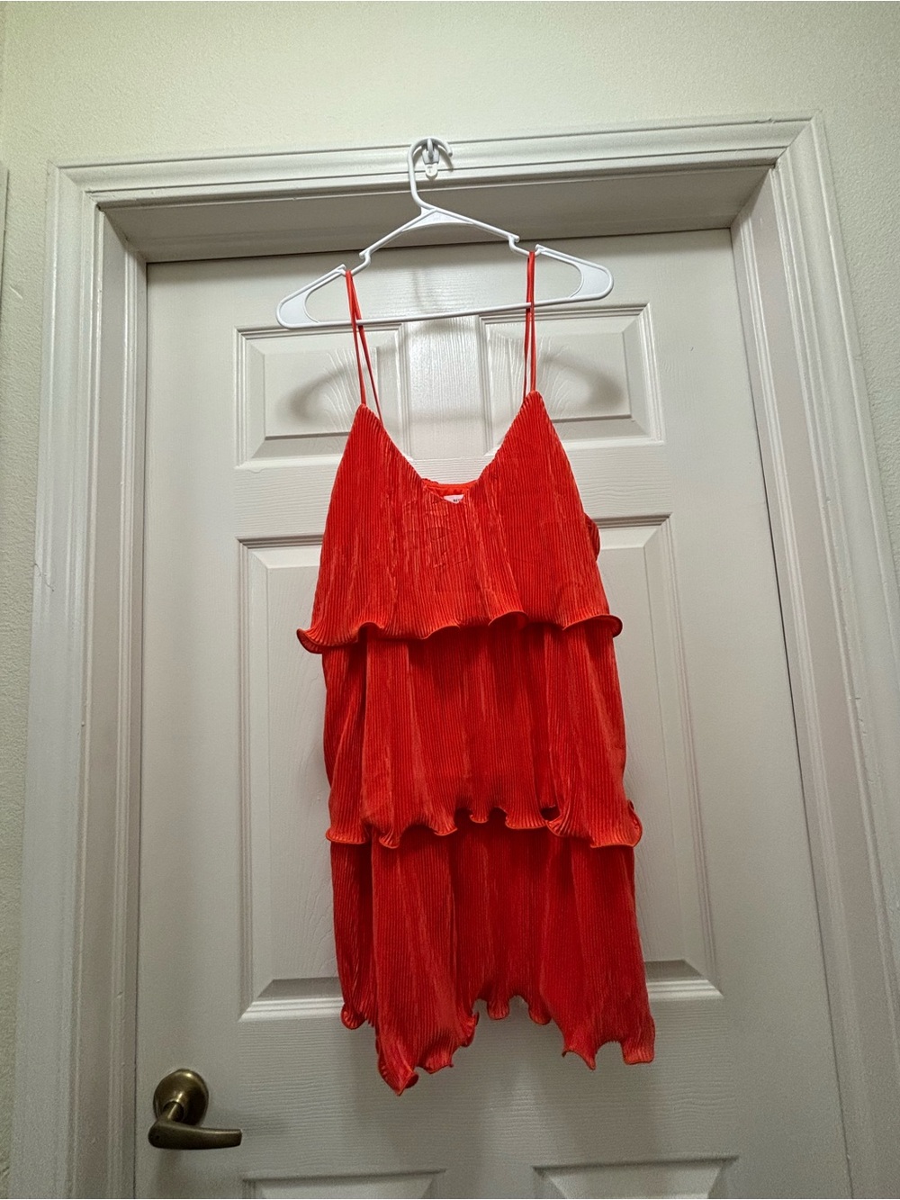 Red Tiered Ruffle Spaghetti Strap Dress